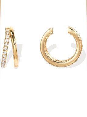 Gold Pavé Huggie Hoop Cuff Earrings (Pair)